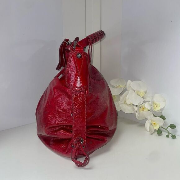 Francesco Biasia Dana Patent Leather Candy Apple Red Hobo Bag - Picture 3 of 8